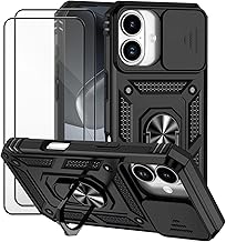 Case for iPhone 17 6.27 Inch Case Slide Camera Cover Tempered Glass with Ring Stand-Pink