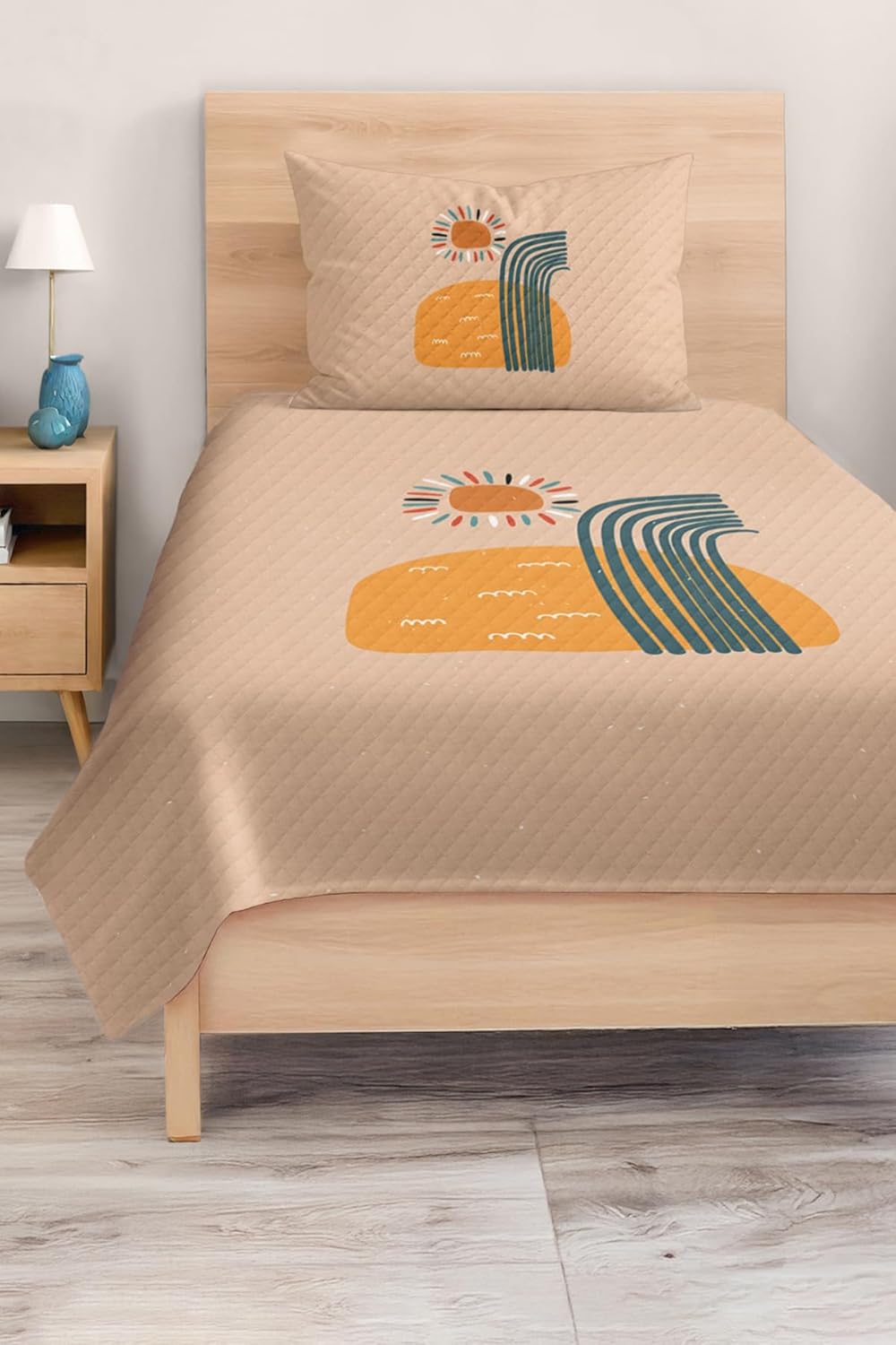 Single Size Quilt Set Sun and Rainbow Pattern Yellow and Orange Kids Bedding Set, 2 Piece Cotton Polyester Blend - Multicolor, One Size