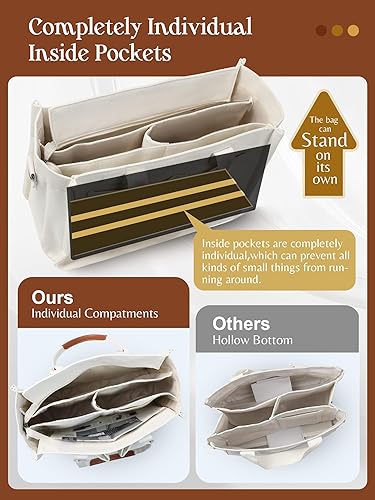 Miniatura 7 de FIORETTO - Bolsa de lona para mujer con cierre de cremallera y compartimentos individuales para el trabajo, la universidad, la profesora y la