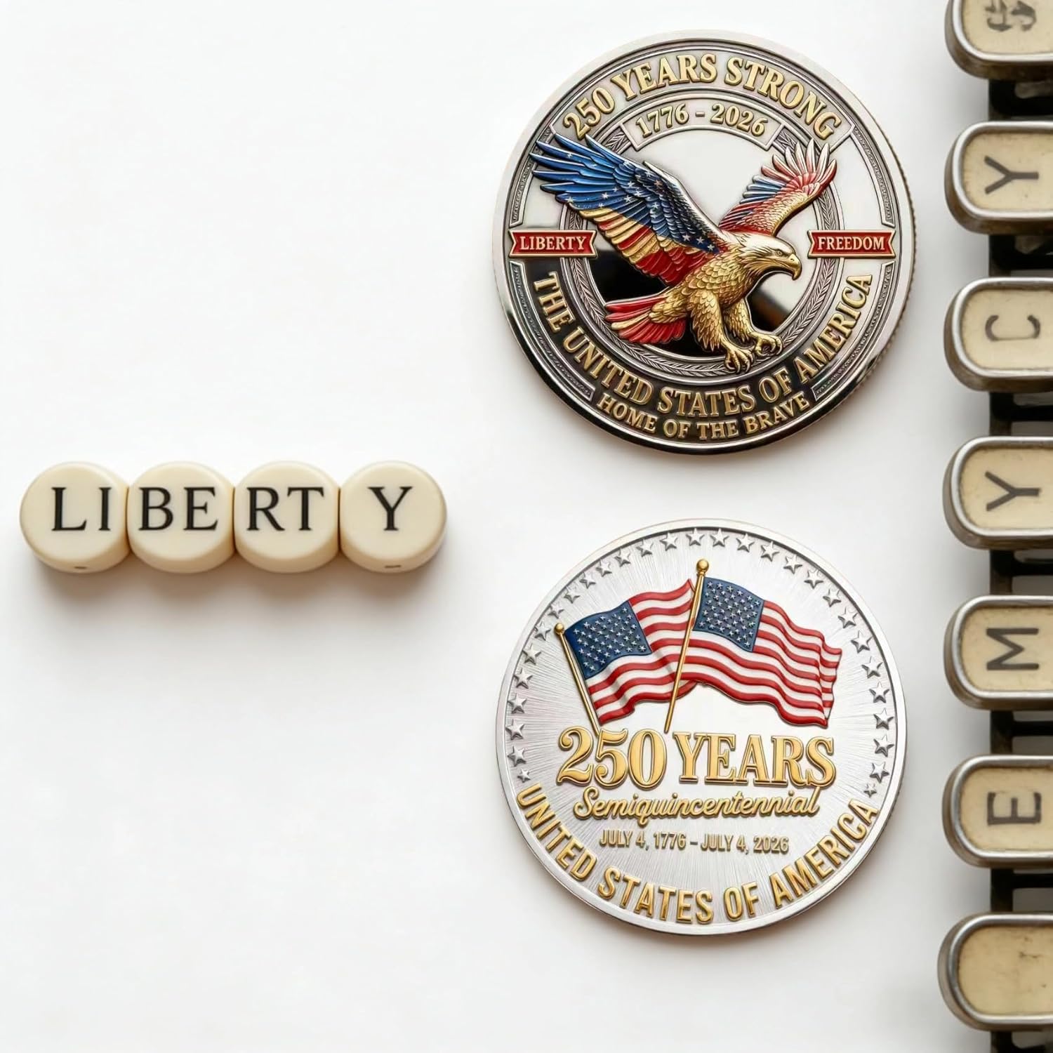250 Years Strong United States Semiquincentennial Commemorative Coin, US 250th Anniversary 1776–2026 Patriotic Challenge Coin, America 250th Anniversary Collector Token, Gift for Patriots (20PCS)
