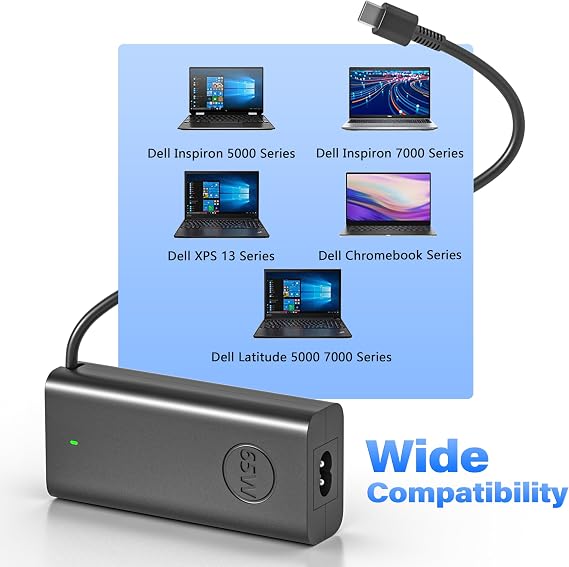 65W USB C Laptop Charger for Dell Pro 13 14 16 Plus/Pro 13 14 Premium