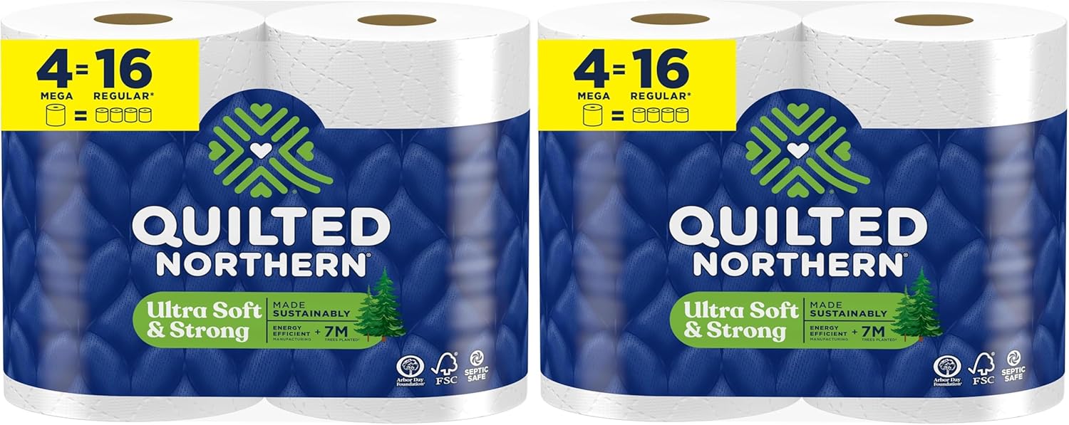Quilted Northern Ultra Soft & Strong Toilet Paper, 4 Mega Rolls : 16 Regular Rolls, 5X Stronger*, Premium Soft Toilet Tissue (Pack of 2)