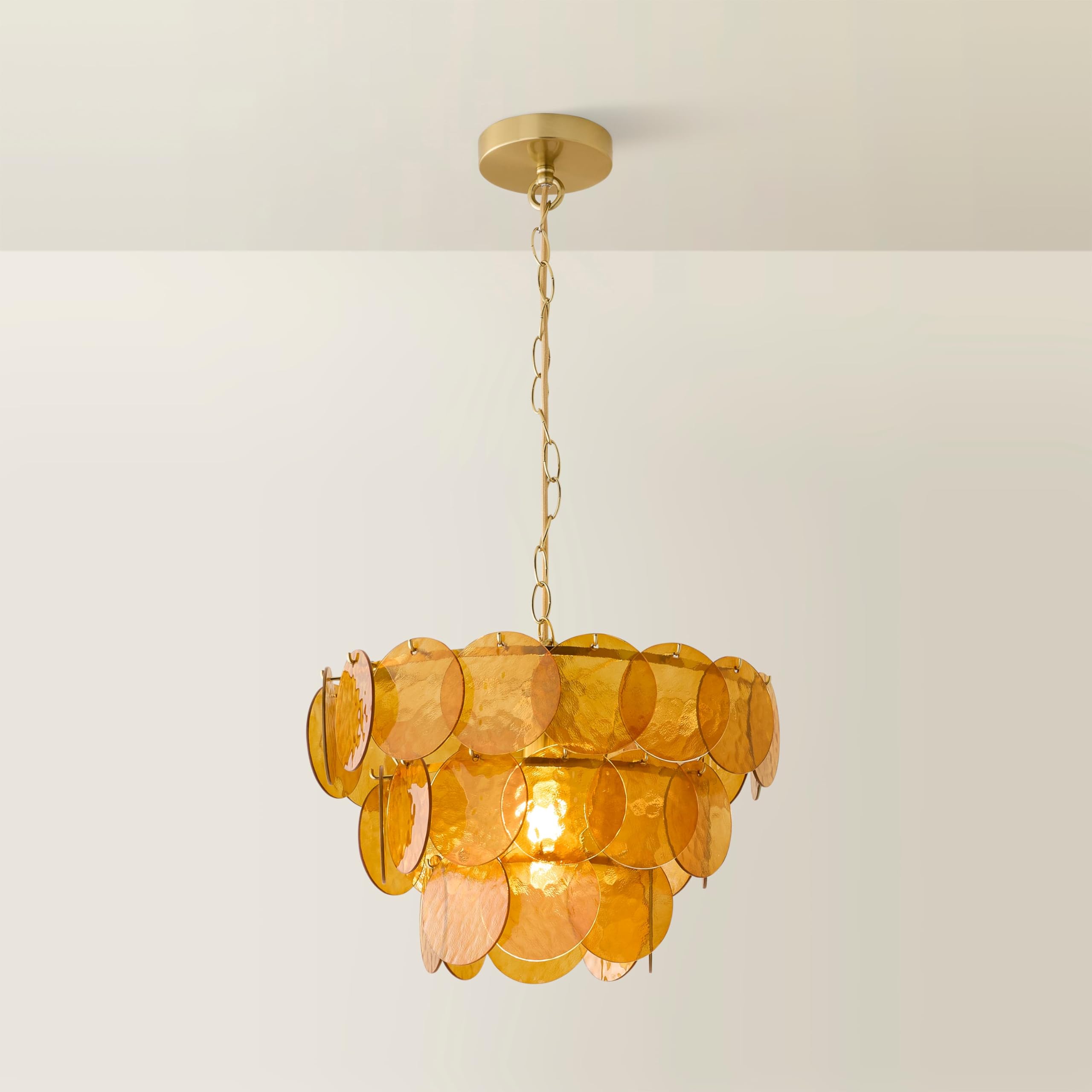 ValueLights | Juliette Orange Glass Disc 3 Tier Chandelier Ceiling Pendant Light and Bulb | Mains Wired