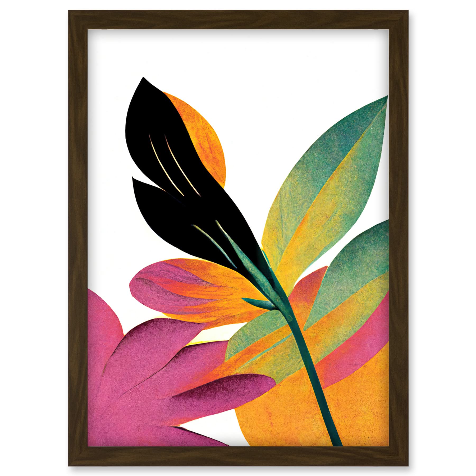 Doppelganger33 LTD Modern Abstract Tropical Vibrant Leaves Botanical Painting Artwork Framed A3 Wall Art Print