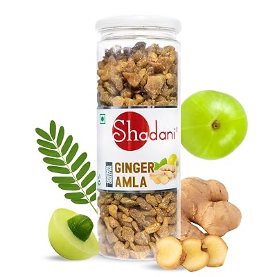 Shadani Dry Ginger Amla (180g) Indian Gooseberry Mix Ginger | Adrak Flavor Dry Amla | Tasty Snacks