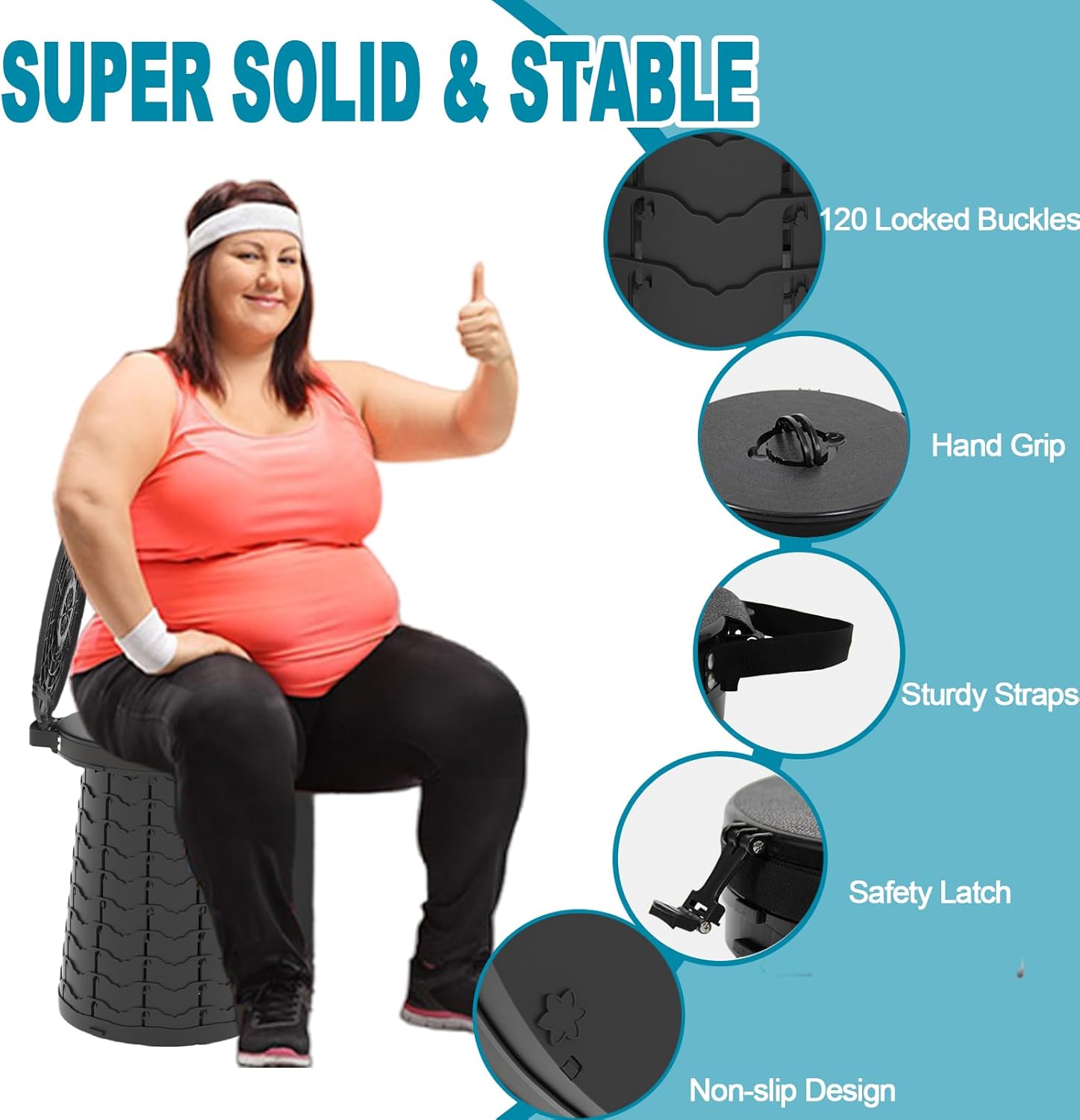 ALEVMOOM XXL Portable Toilet - 19.7" H Taller Wider Collapsible Foldable Camping Toilet with Lid, Strap, Bag - Adjustable for Camping, Hiking, Travel and Car