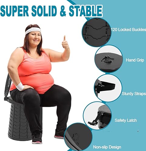 Miniatura 6 de ALEVMOOM Inodoro portátil XXL, 19.7 pulgadas de alto, más alto, plegable, plegable, con tapa, correa, bolsa, ajustable para campamento, senderismo,