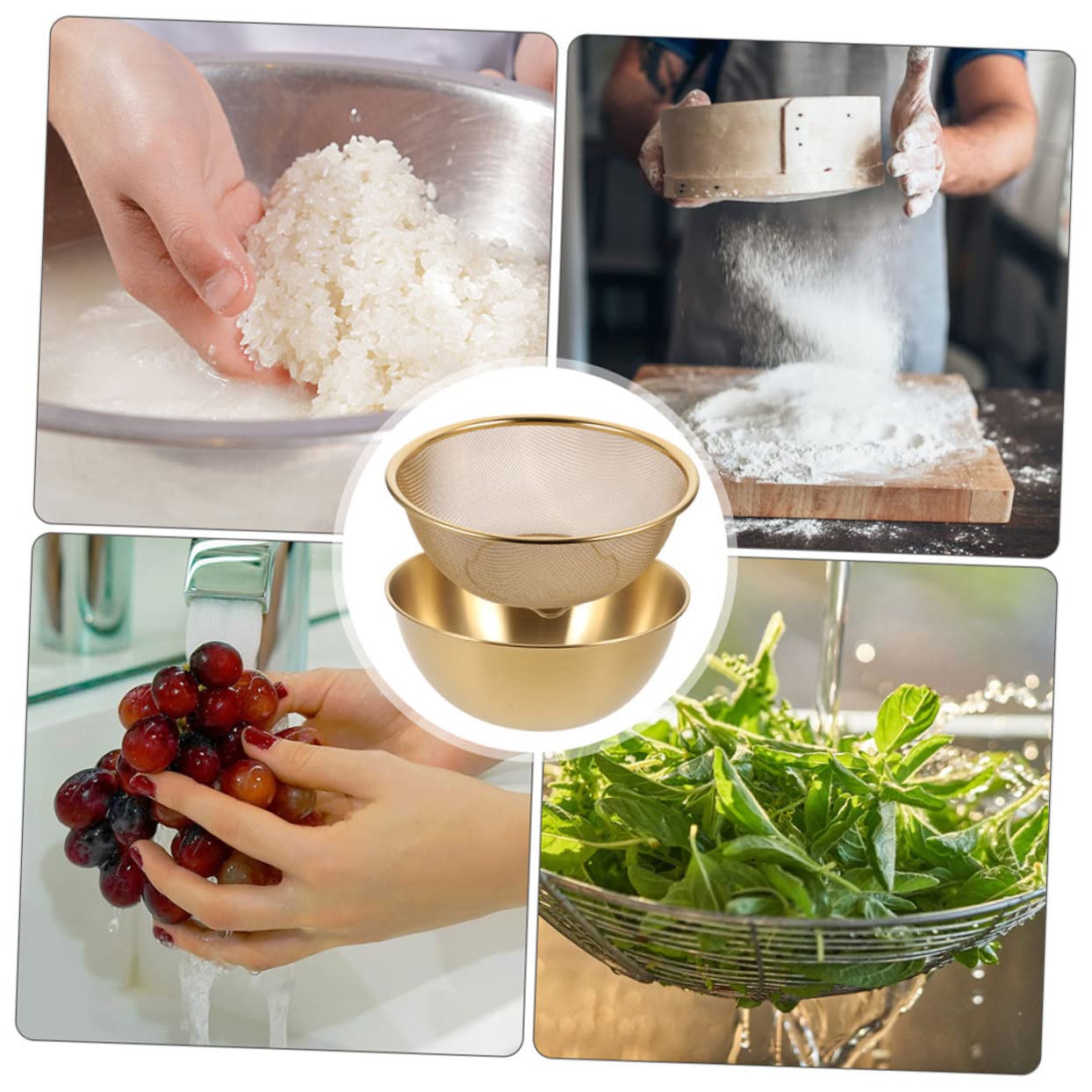 Colador de Arroz de Acero Inoxidable, 2 Piezas, Cesta Escurridora