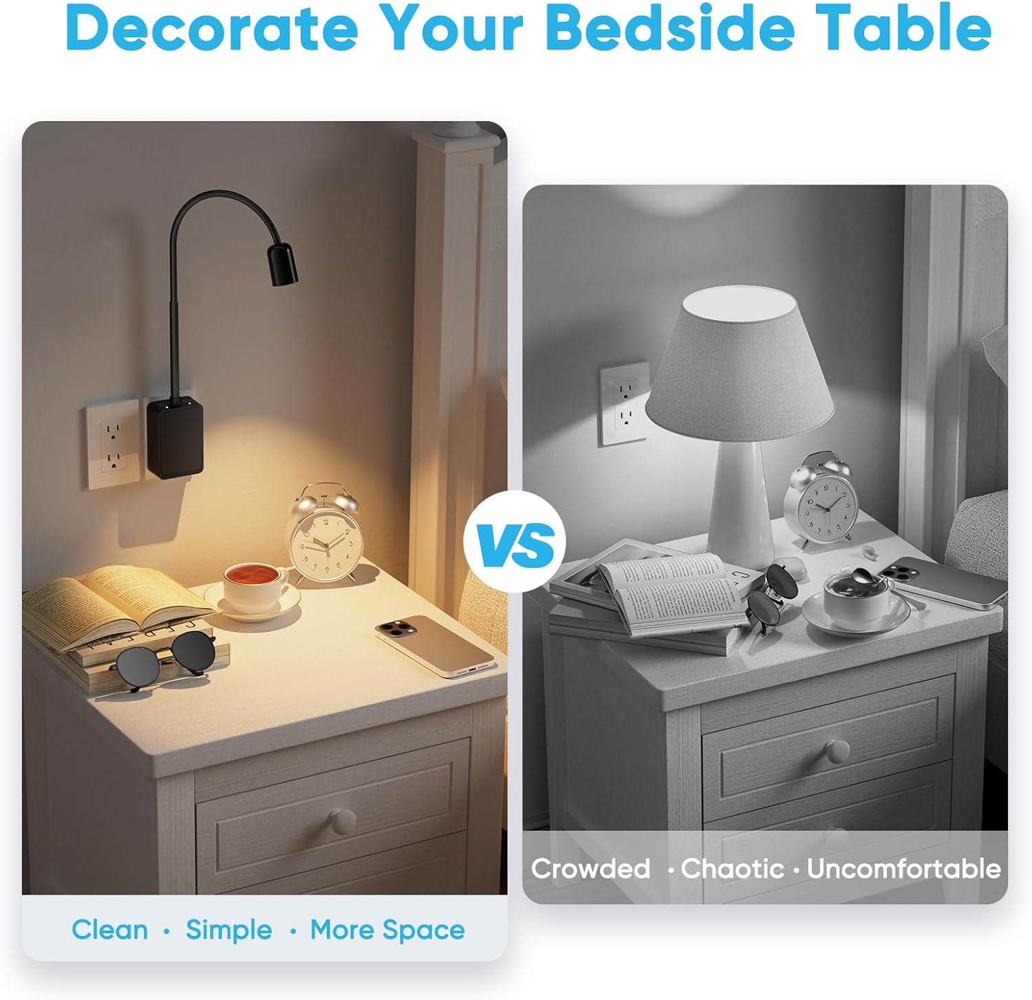 Plug in LED Book Reading Light, Black Flexible Dimmable LED Wall Sconce Lamp with Power Plug for Outlets in Bedroom Kitchen Living Room, 3 Lighting Colors, 50° Spot Lighting Angle