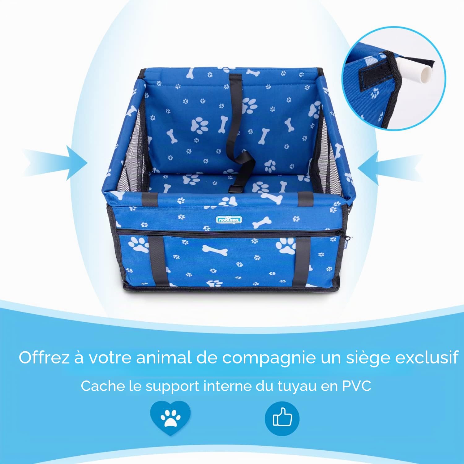 Nobleza Siège Auto pour Chien et Chat, Panier de Voiture Pliable pour Petits Chiens avec Ceinture de Sécurité, Imperméable et Respirant en Tissu Oxford, 40x34x25cm, Bleu