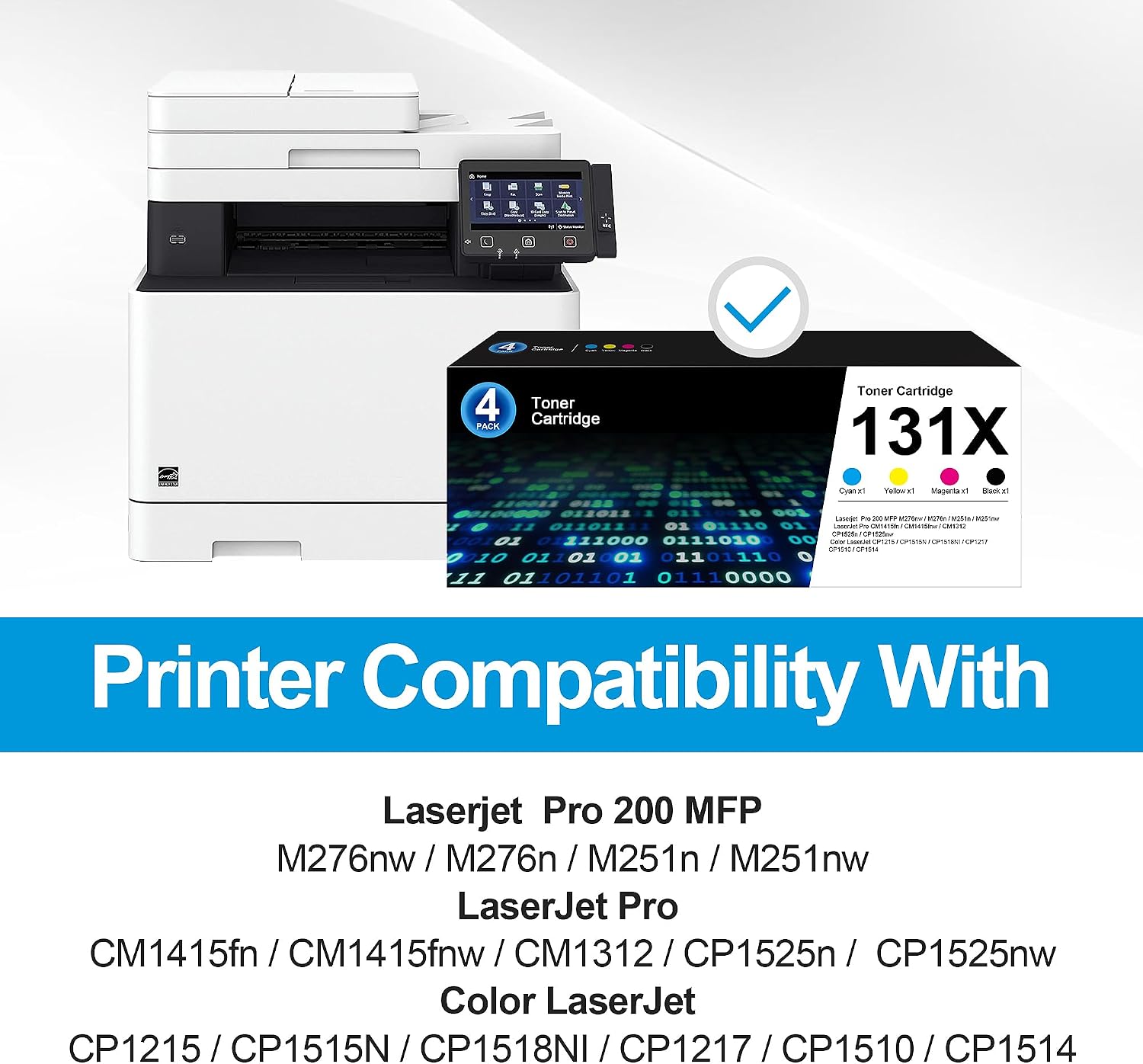 131X Toner Cartridge Replacement for HP 131A 131X Toner Cartridges CF210X, Works with HP Laserjet Pro 200 Color MFP M276nw M251nw M276n M251n Series Printer (Black, Cyan, Yellow, Magenta, 4-Pack)