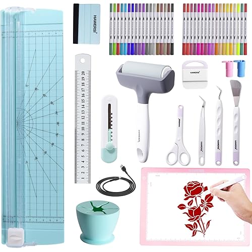 HAWERSI Essential Craft Tools Set for Cutting Machine,Weeding Tools for Vinyl,Paper Cutter,Light Pad,Vinyl Weeding Scrap Collector,Brayer Rollers,Craft Accessories Bundle for Craft Projects