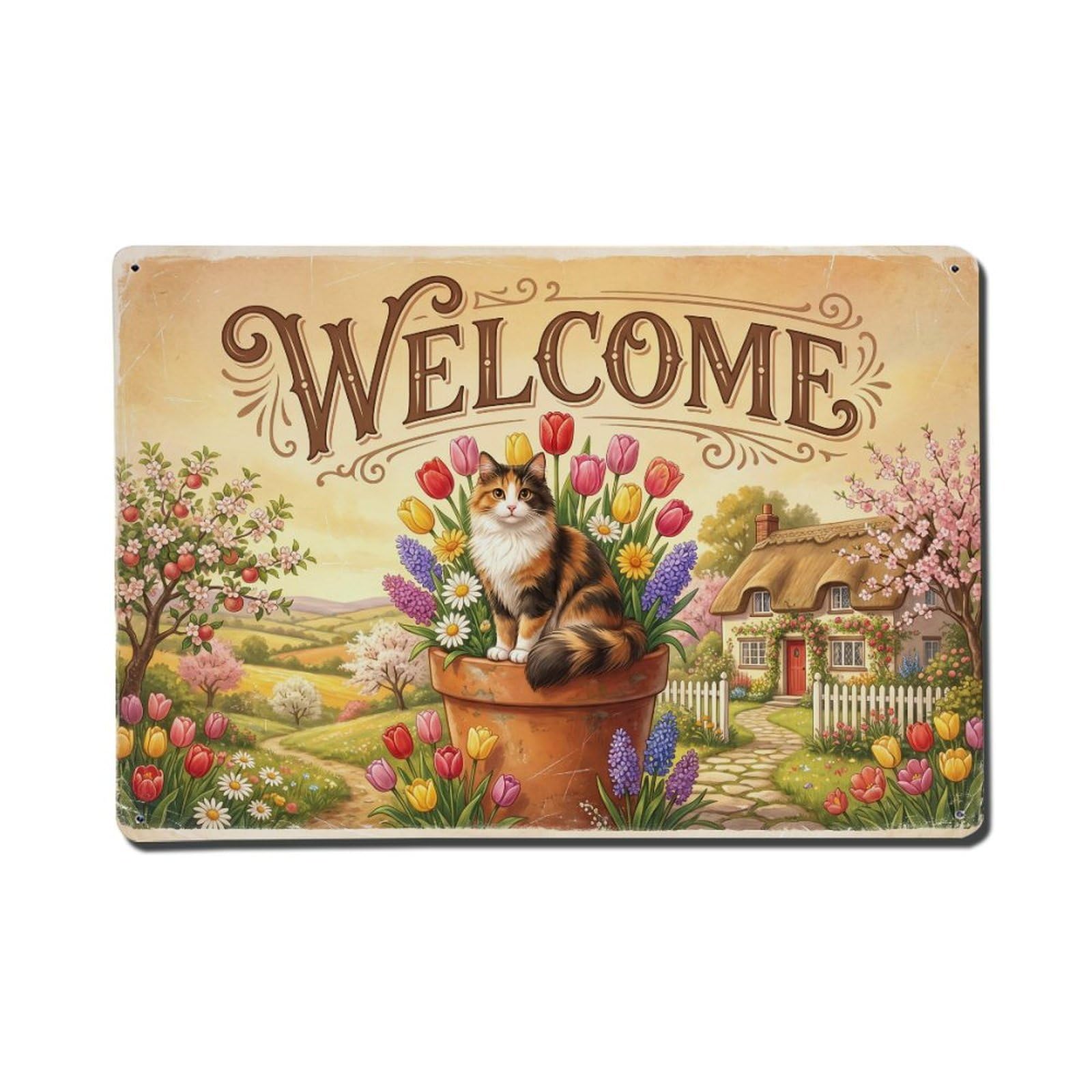 [Vintage Welcome] Cat Cozy Corner Metal Tin Sign