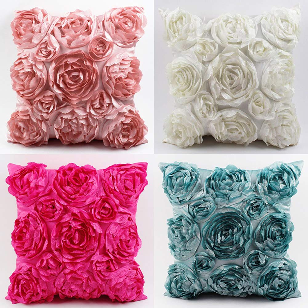 SeptCity Fundas de Almohada Decorativas para sofá, Funda de cojín romántica de satén Rosa, Boda, Fiesta, decoración del hogar, Regalo para el hogar (Juego de 2) (Rosa Intenso)