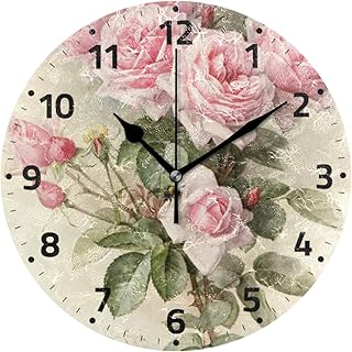 ALAZA Pink Rose Floral Flower Wall Clock Non Ticking Decorative Desk Clock for Bedroom Kitchen Living Room School Office 9.4 Inch