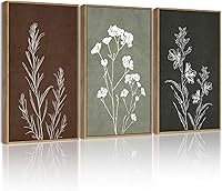 Drsoum Vintage Flower Wall Art Set of 3 - Framed 11x14in Minimalist Floral Botanical Prints for Farmhouse Boho Home Decor