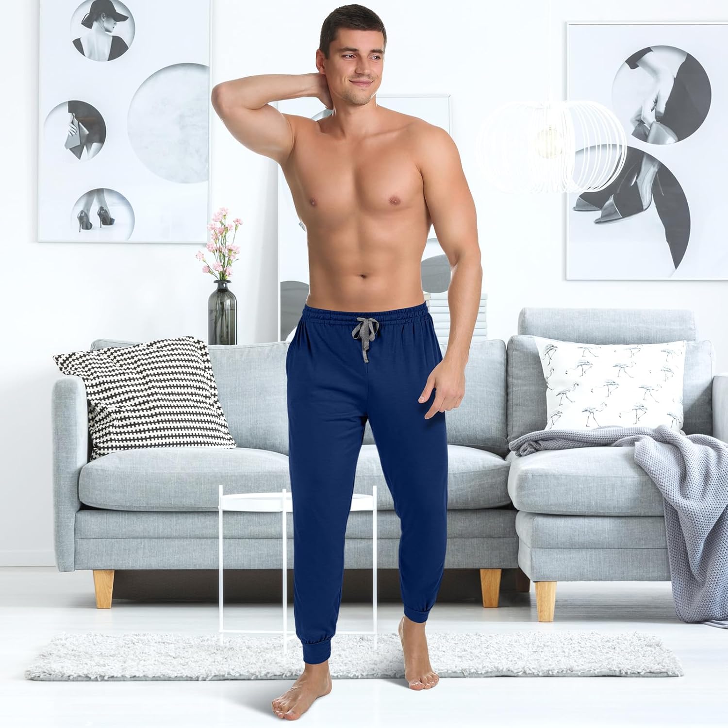 3 Pack Mens Cotton Sleepwear Pajamas Pants with Pockets, Soft Drawstring Lounge Bottoms Pjs for Men - Image 5