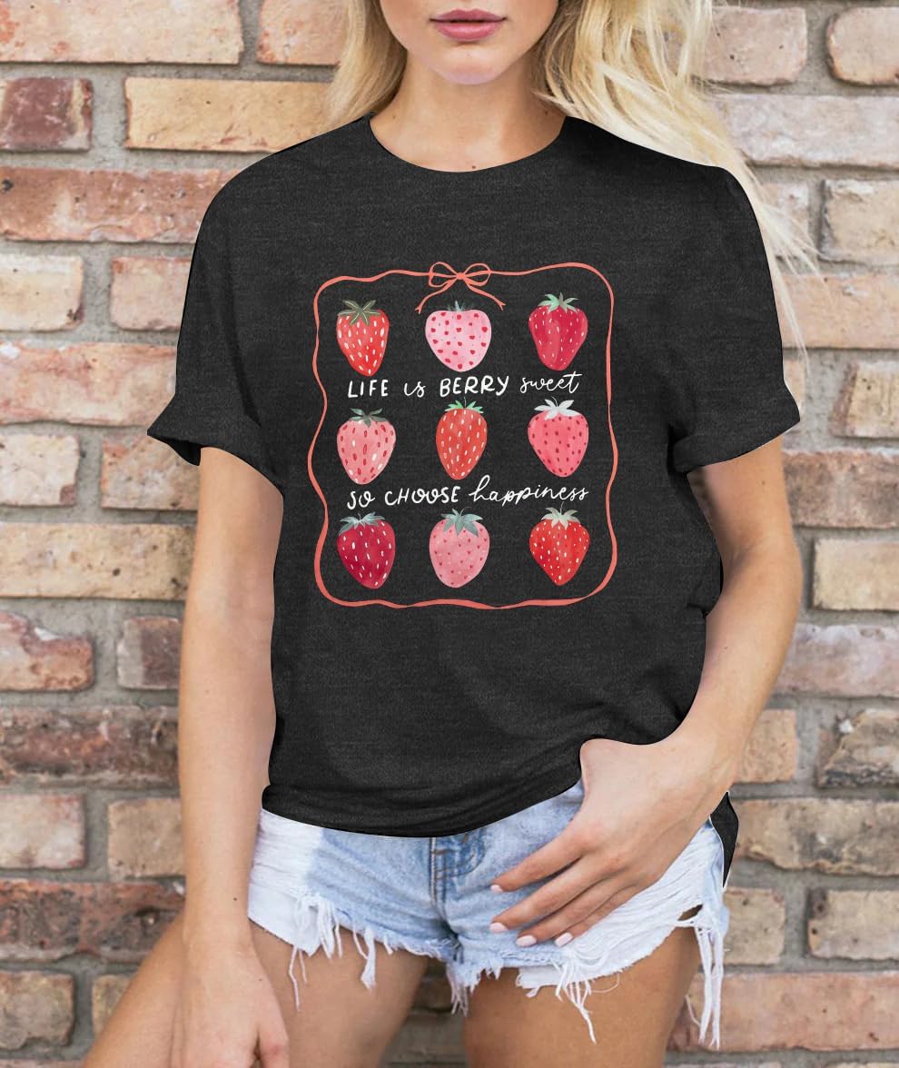 JINTING Strawberry Shirt for Women Cute Pink Graphic Tee Girls Fruit Lovers Shirts Garden Casual Summer Tee Tops - Image 2