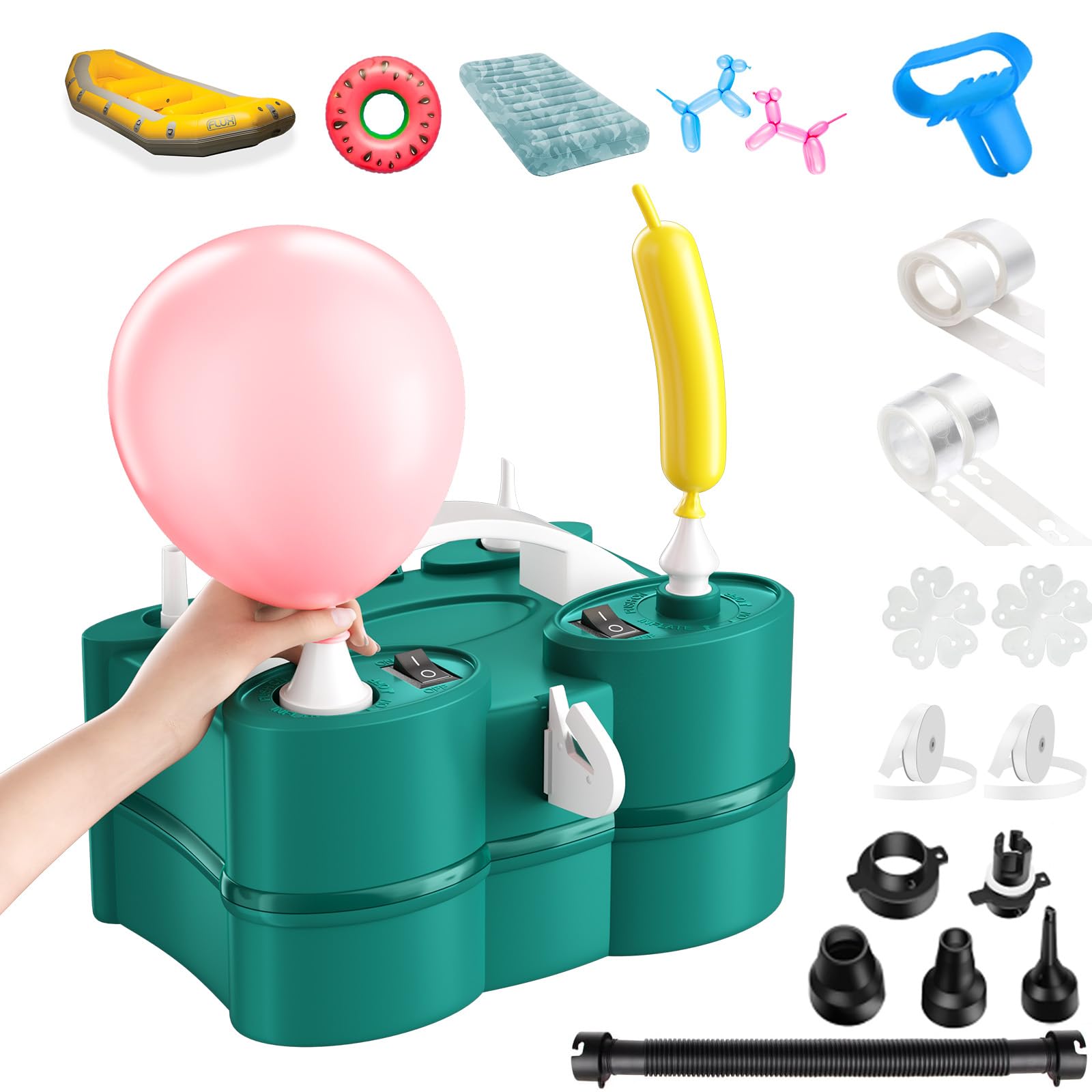 FunHot Electric Balloon Pump, Portable Dual Nozzle Air Pump for Balloons, 3-in-1 Balloons Blower Machine for Latex 260q Foil Balloon Inflator for Party Decoration