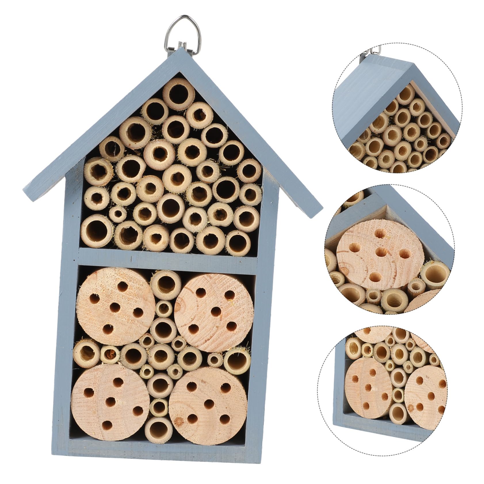 Casa Insetti Dipinta in Legno per Esterno Rifugio Naturale Blu per Api Solitarie e Insetti Impollinatori da Giardino Accessorio Decorativo Protezione e Nido Sicuro per Selvatiche