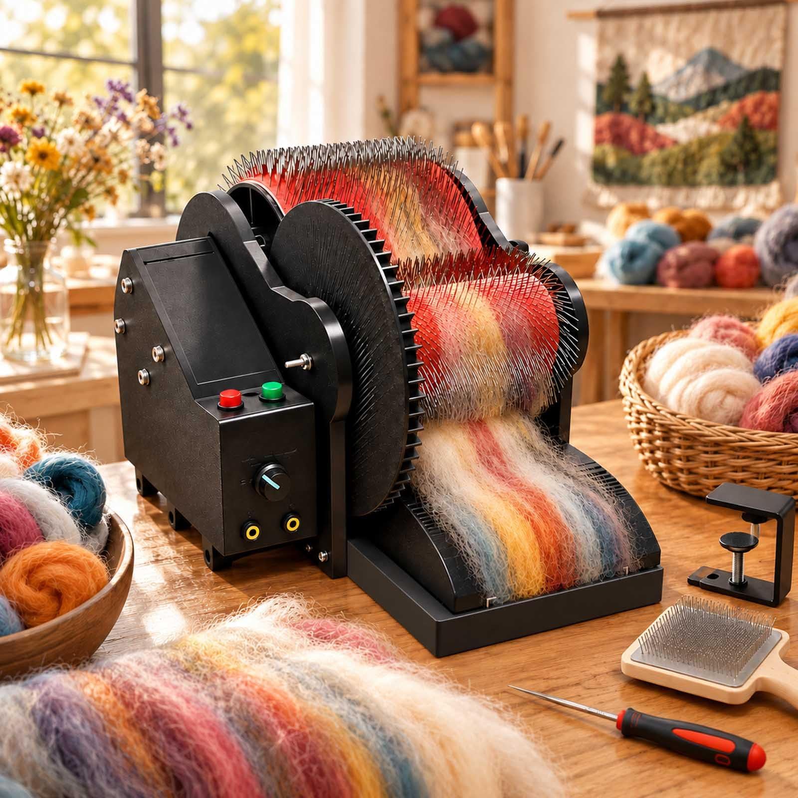 Cardatrice A Tamburo Professionale Con Pedale Per Studio Tessile Domestico