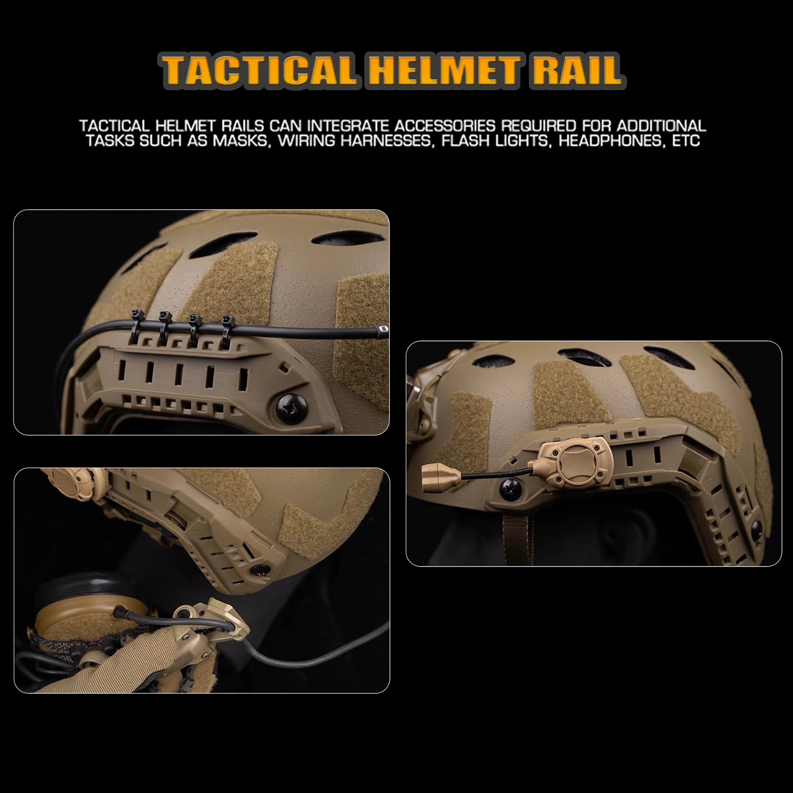 Lekki Helm Do Airsoftu – Zintegrowany Helm Z Wysokim Wycięciem I Podstawą Do Mocowania NVG, Szynami Bocznymi I Paskiem Na Słuchawki Z Otworami Do Uprawiania Sportów