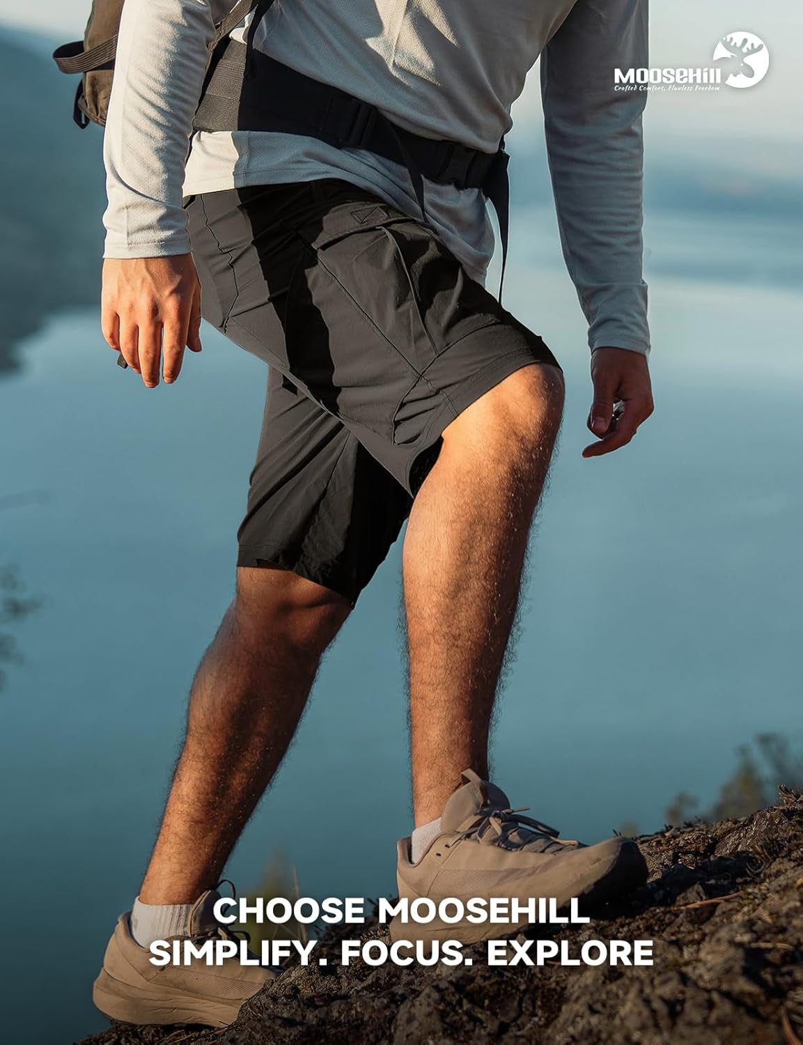 Moosehill Hiking Shorts Men 8-Pocket: Cargo Lightweight Quick Dry Water Resistant Stretch for Outdoor Fishing Camping