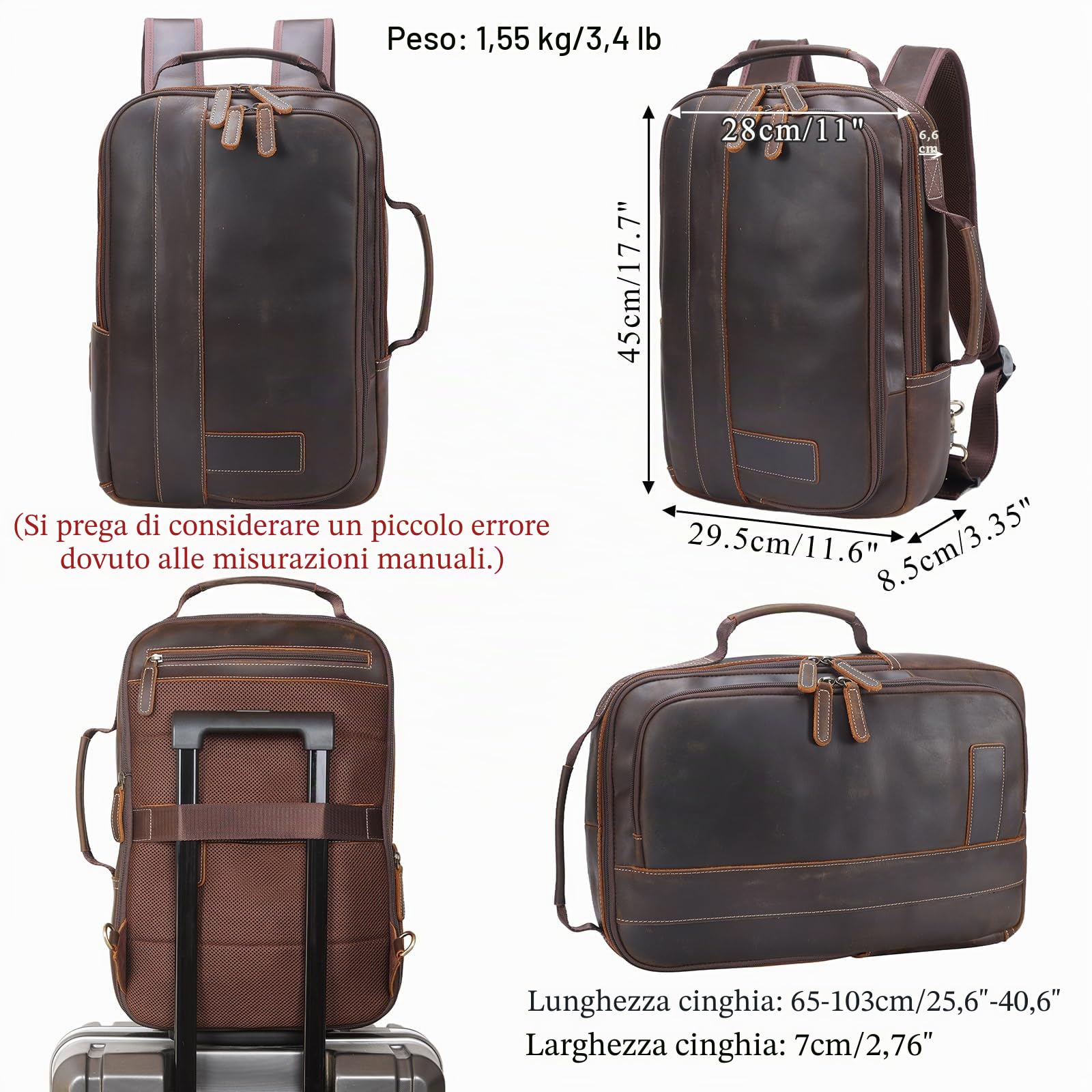 TIDING Zaino per computer portatile da uomo, in vera pelle grande zaino da viaggio antifurto valigetta per computer da 15,6 pollici per viaggi di lavoro
