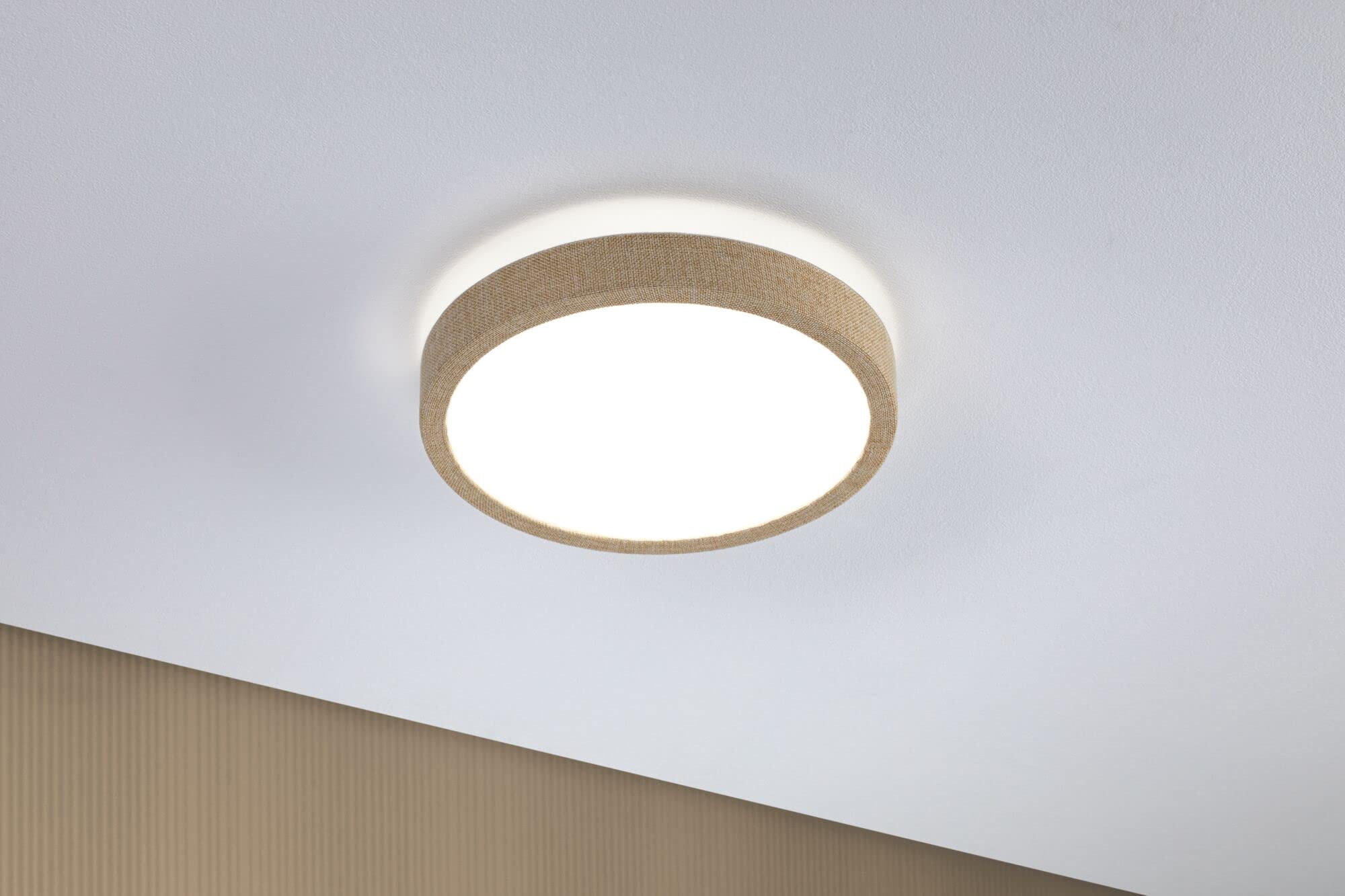 Paulmann 71054 LED Panel Cosara rund 15W IP44 1300lm 300mm Deckenleuchte in Beige Kunststoff/Stoff 4000K Badleuchte