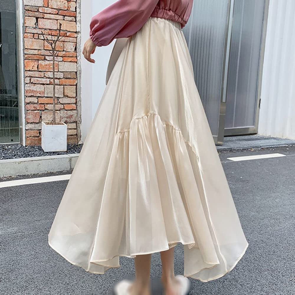 OZEO Röcke,Damen-Midirock Beige Elastische Hohe Taille Unregelmäßiger Glänzender Plissee-Tüllrock Elegante A-Linie Geraffte Geschichtete Lange Röcke Für Mädchen Damen Frühling Herbst,L