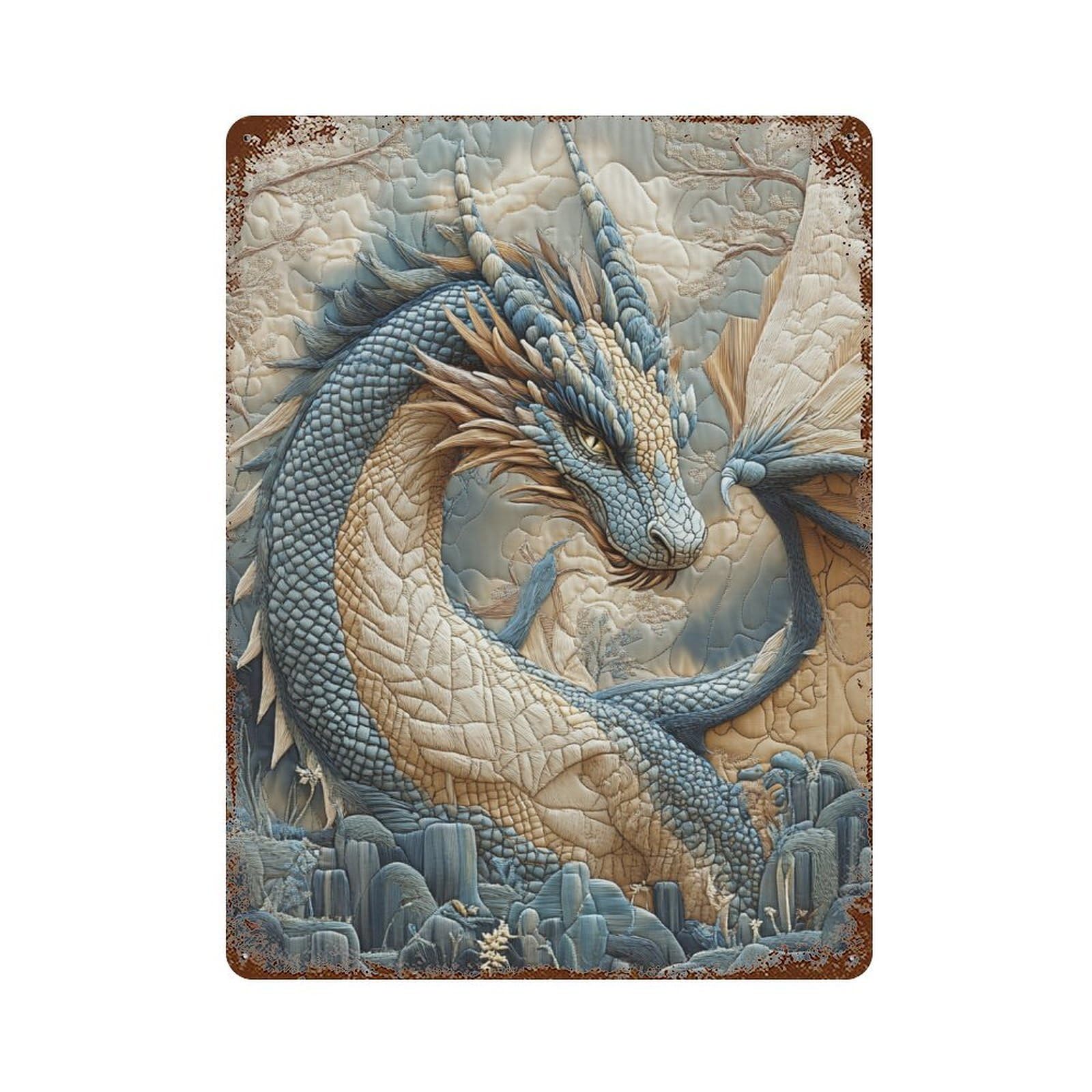 Epic Fantasy Dragon Artwork 15.7"x11.8" Retro Metal Sign, Old School Wall Decor for Office, Studio And Wall Decor