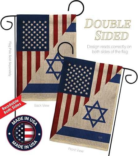 Miniatura 3 de Juego de soportes para colgar en la pared de la bandera israelí de Israel con bandera estadounidense, soporte para poste de arpillera de jardín,