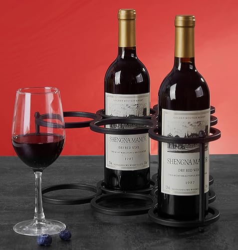 Miniatura 2 de Mesa de encimera rústica de alambre negro moderno, estante para vino, insertos de metal para gabinete rústico de 6 botellas de almacenamiento de vino