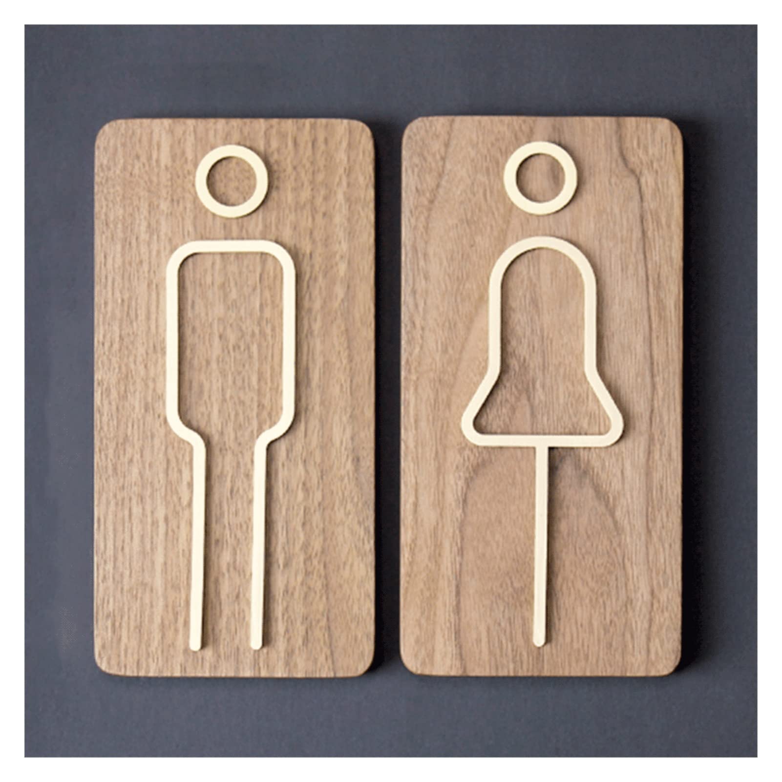 Letreros for inodoro for hombres y mujeres en nogal y latón, 7,87 x 3,94 pulgadas, paquete de 2