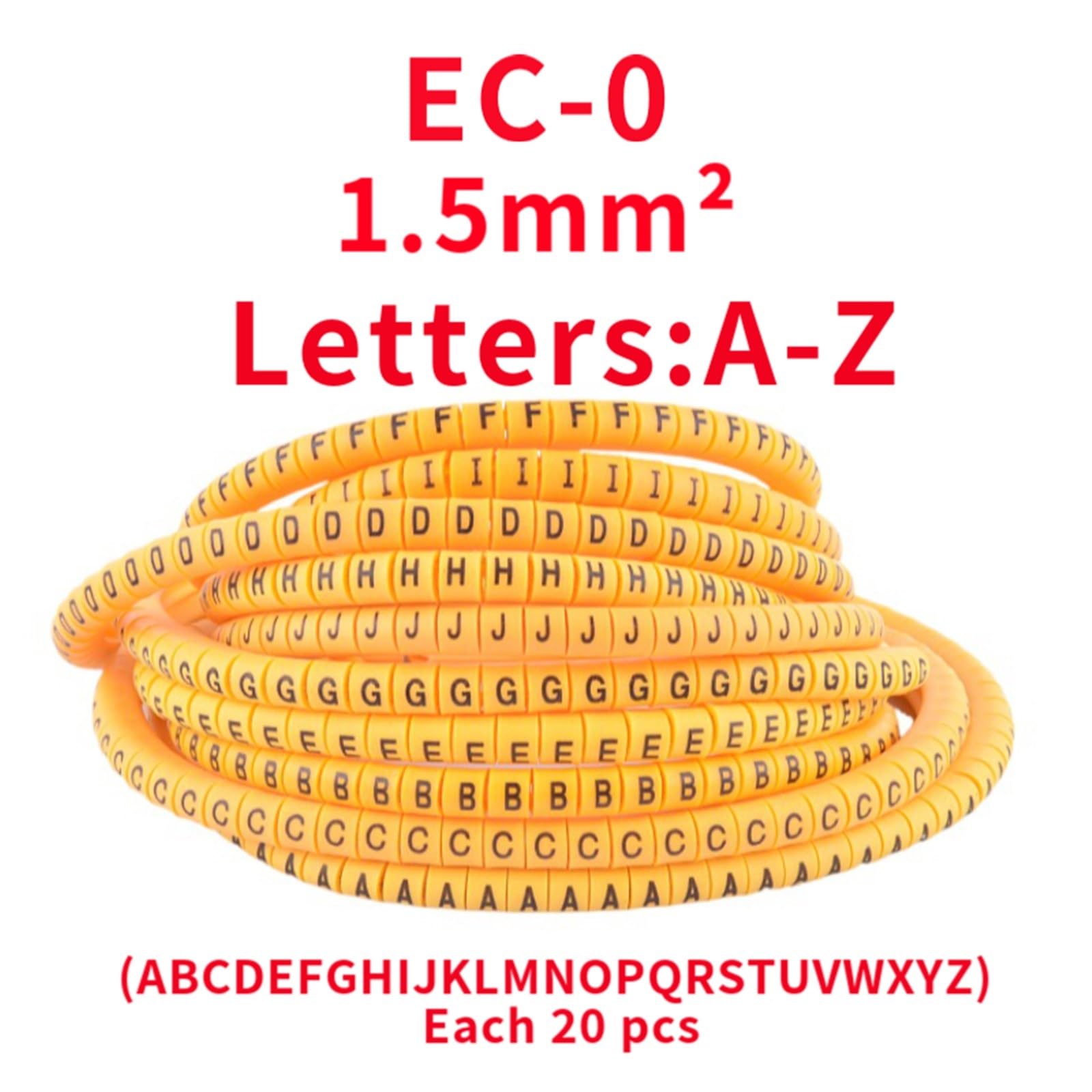 Etichette per la marcatura dei cavi, EC-0 EC-1 EC-2 EC-3 520 pezzi Lettere marcacavi gialle 4 mmq da A a(Ec 0(520pcs) yellow)