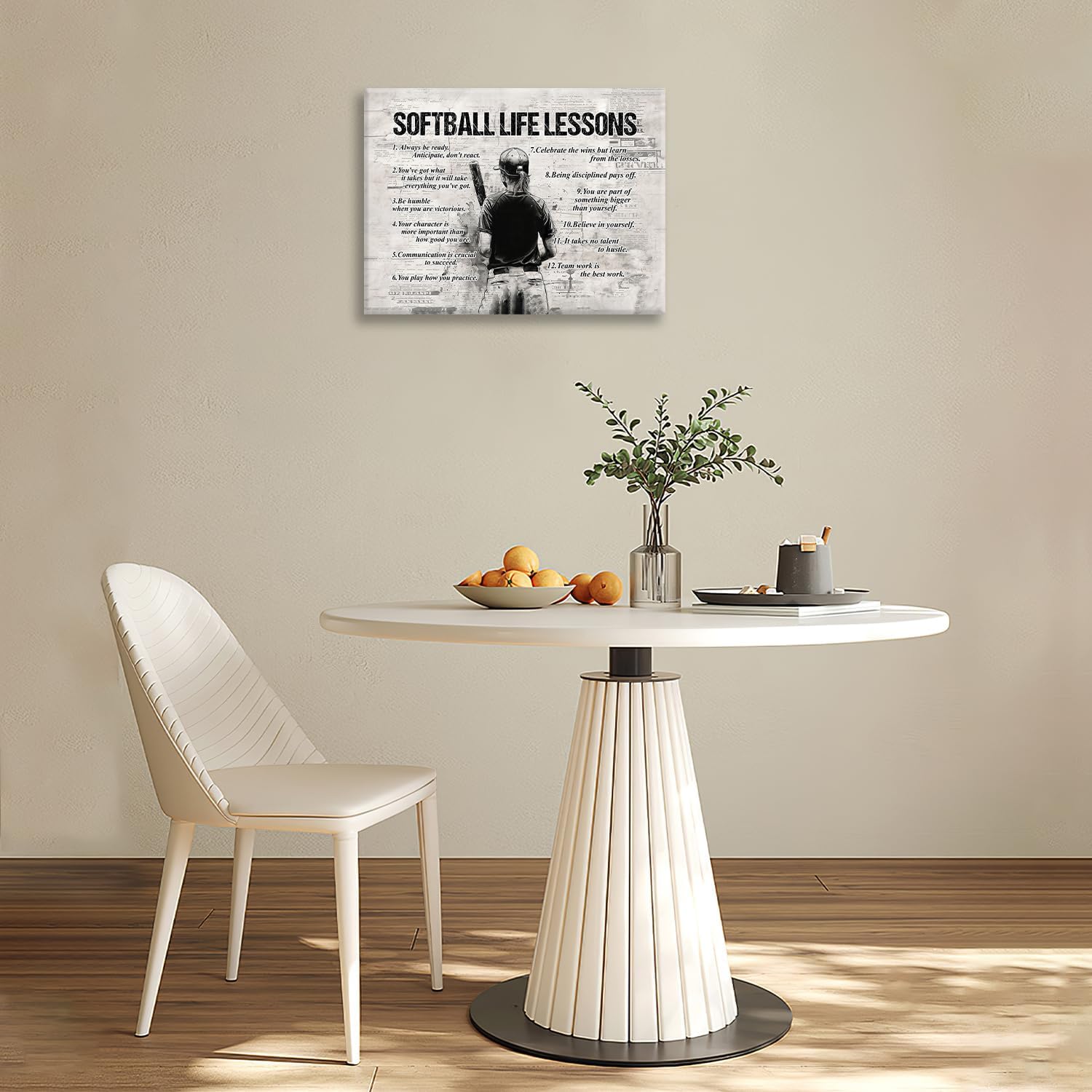 Trimety Softball Wall Art Inspirational Softball Wall Decor Sports Sign Grey Canvas Poster Home Decorations Print Painting Artwork for Boys Man Girls Bedroom Living Room 24"x20"