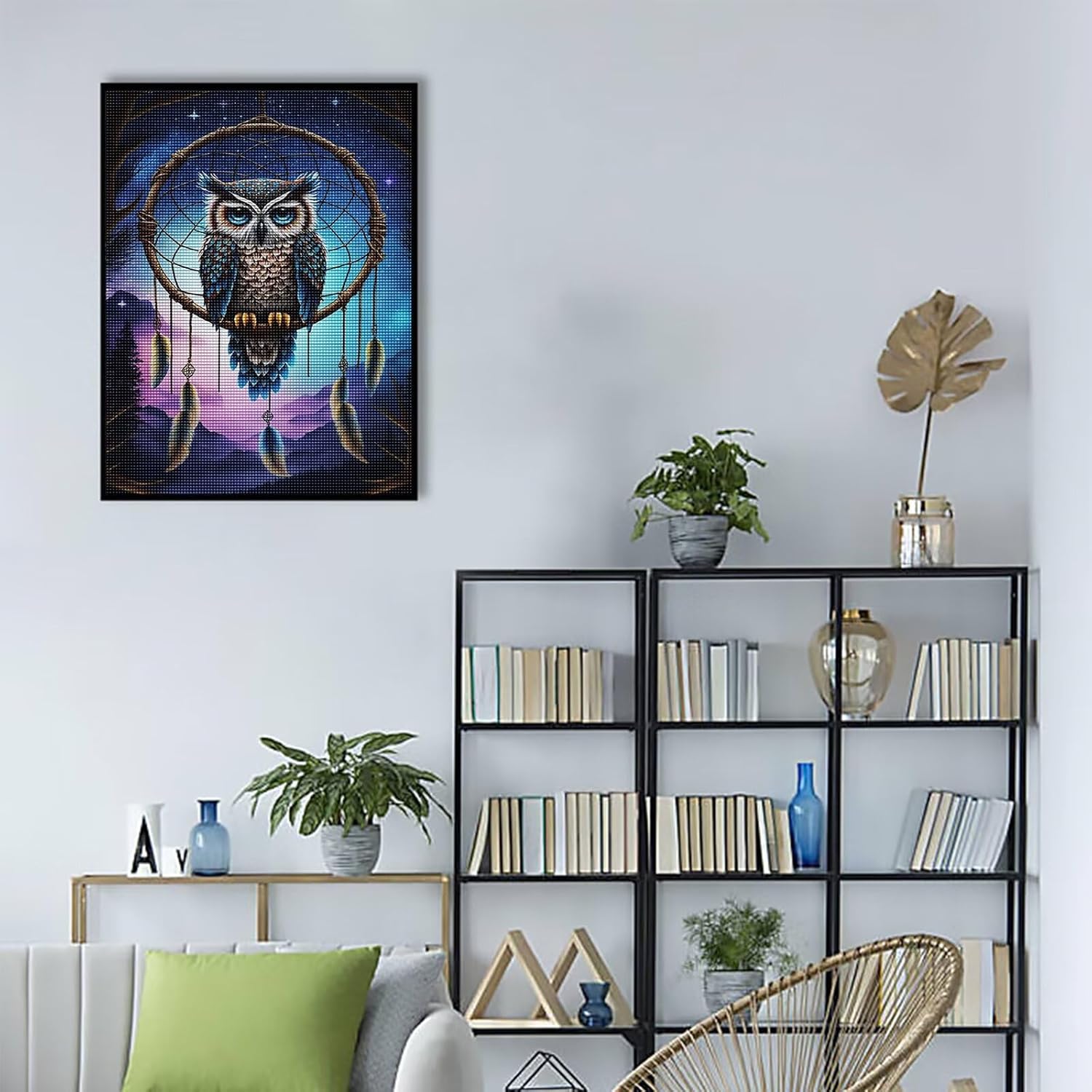 MHELC Adult Diamond Painting Kit - Owl Wall and Dream Catching Net, Mysterious Atmosphere, Suitable for Night Time Home Decoration Gift - 5D Diamond Art Set 8x12 Inches