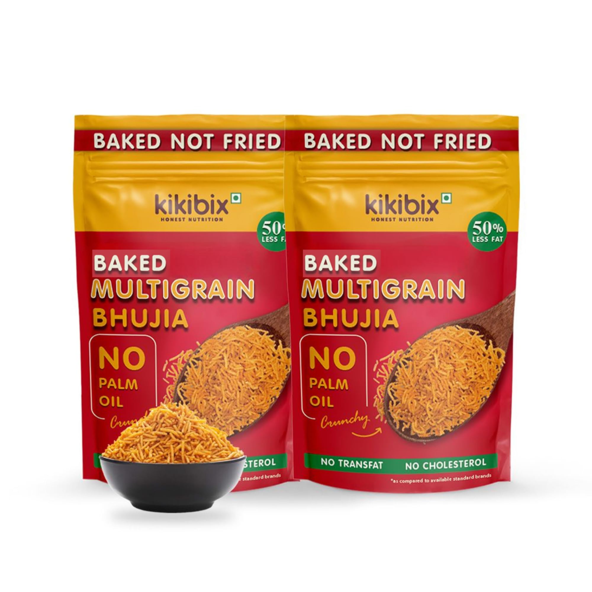 Kikibix Baked Multigrain Bhujia Namkeen, Healthy Snacks for adults & kids, Low Fat, Low Calories, High Protein Bhujiya Diet Mixture for diabetics- No Palm Oil, Baked Not Fried - Pack of 2
