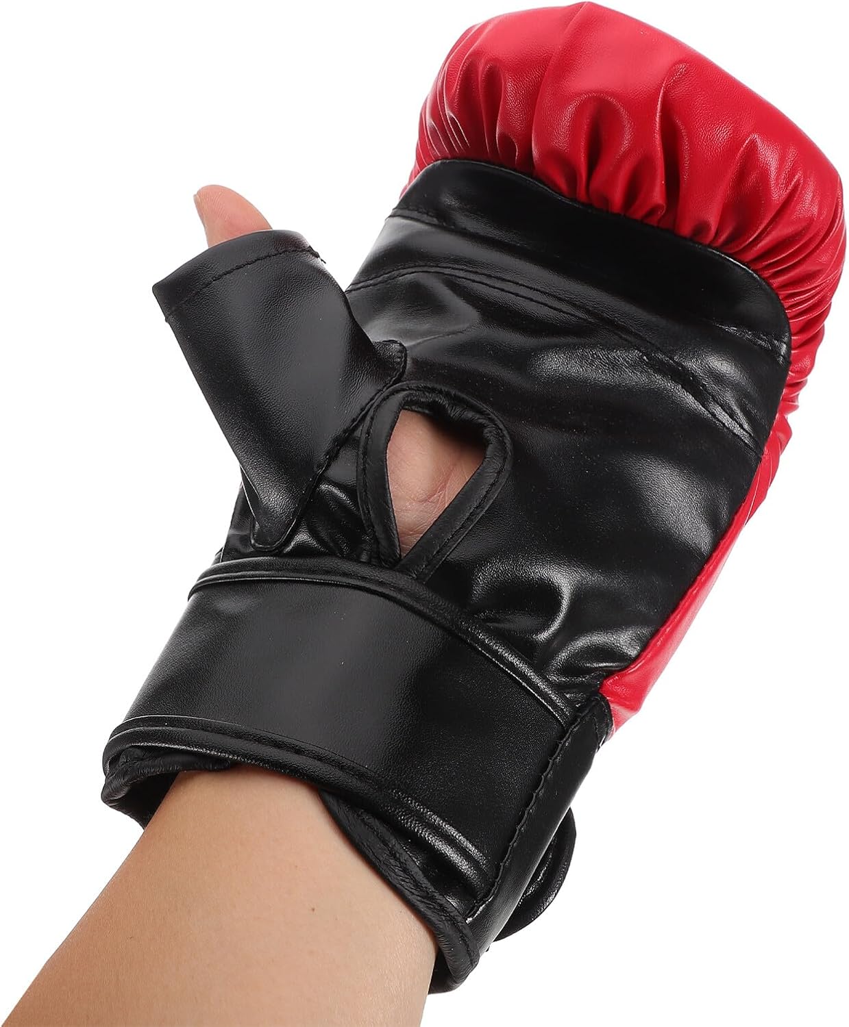 Half Finger Sparring Boxing Gloves Pair, Red Pu Punching Mitts for Adults and Training Muay Thai Kickboxing Bag Workout