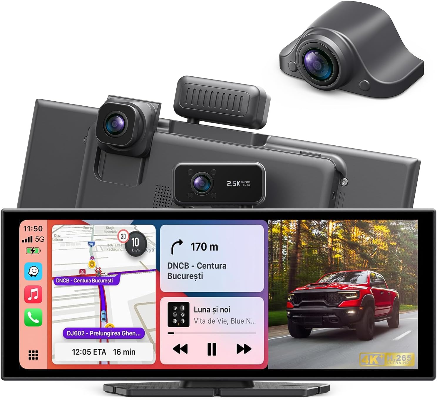 Portable Wireless CarPlay Screen 10.26" IPS Dash Camera