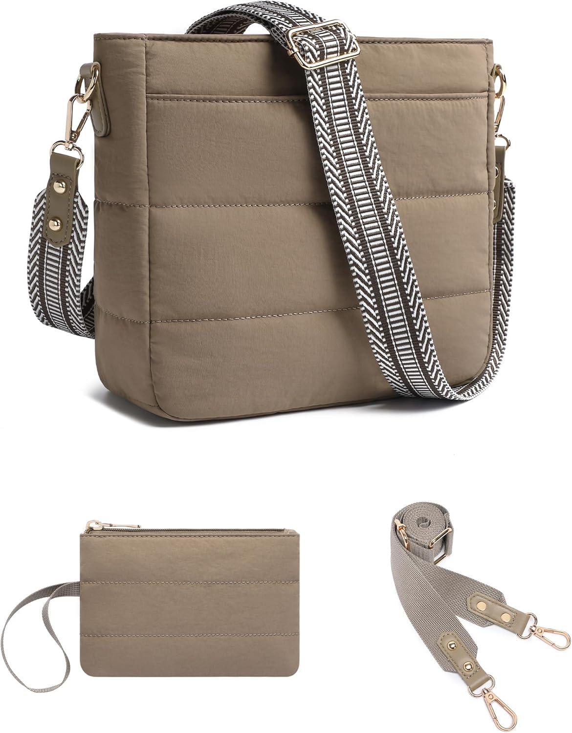 BAVERGE Purses for Women 2PCS Puffer Quilted Crossbody Shoulder Hobo Bags Trendy Ladies Handbag with Coin Wallet 2 Adjustable Straps