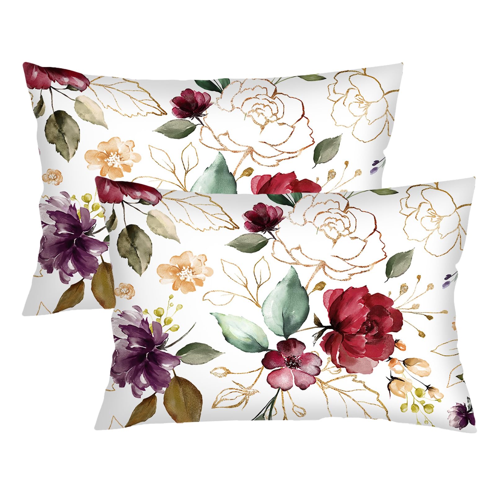 Flowers Throw Pillow Cover Queen Size Set of 2 Spring Flower Lumbar Pillow Case Decorative Vintage Wildflower Decor Pillowcase Standard Pillow Cases