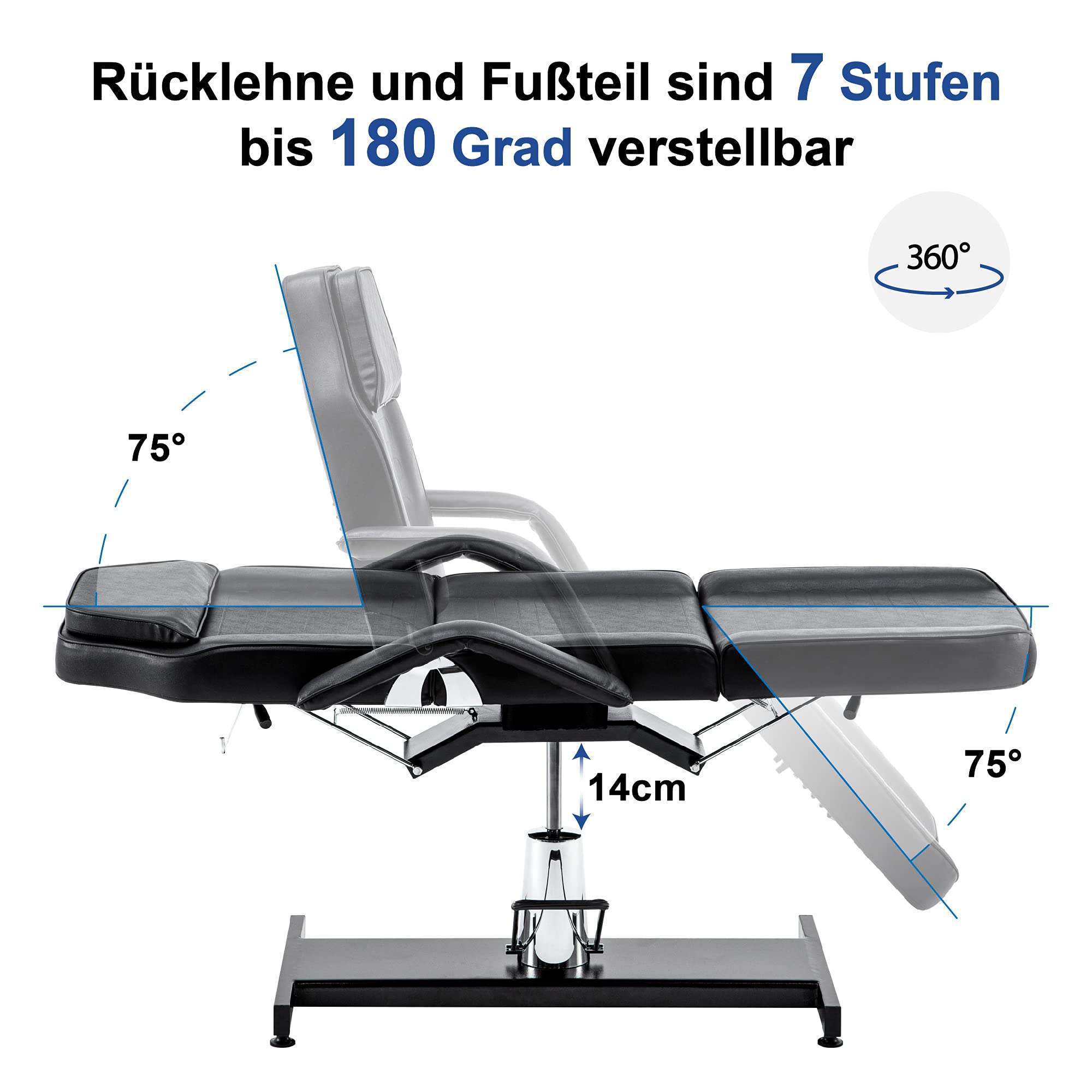 Hydraulische Kosmetikliege Therapieliege Massageliege Tattooliege Schwarz 0006BK
