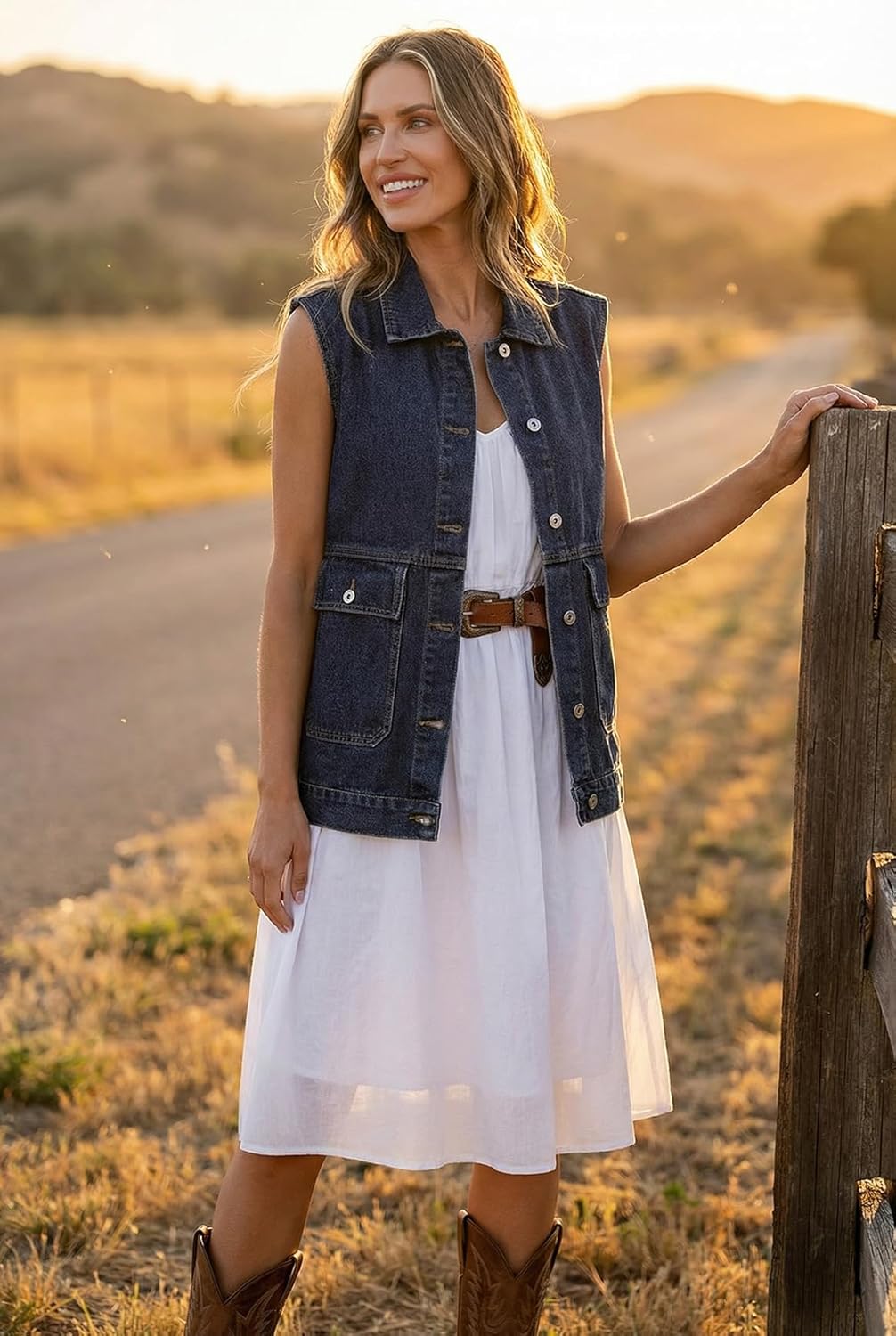 Dokotoo Women's Button Down Denim Vest Sleeveless Jean Jacket with Pockets Classic Cotton DenimTop - Image 3