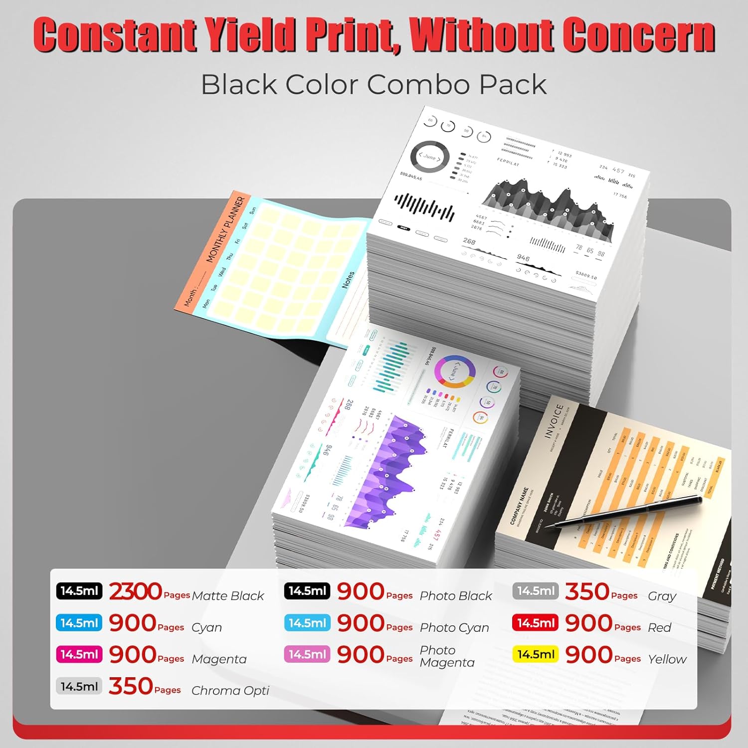 PFI-300 Ink Cartridges Pro-300 Priner Ink Combo Pack Compatible with Canon PFI-300 Ink Cartridges Compatible for imagePROGRAF PRO-300 PRO 300 PRO300 Professional Photographic Inkjet Printer(10 Pack)