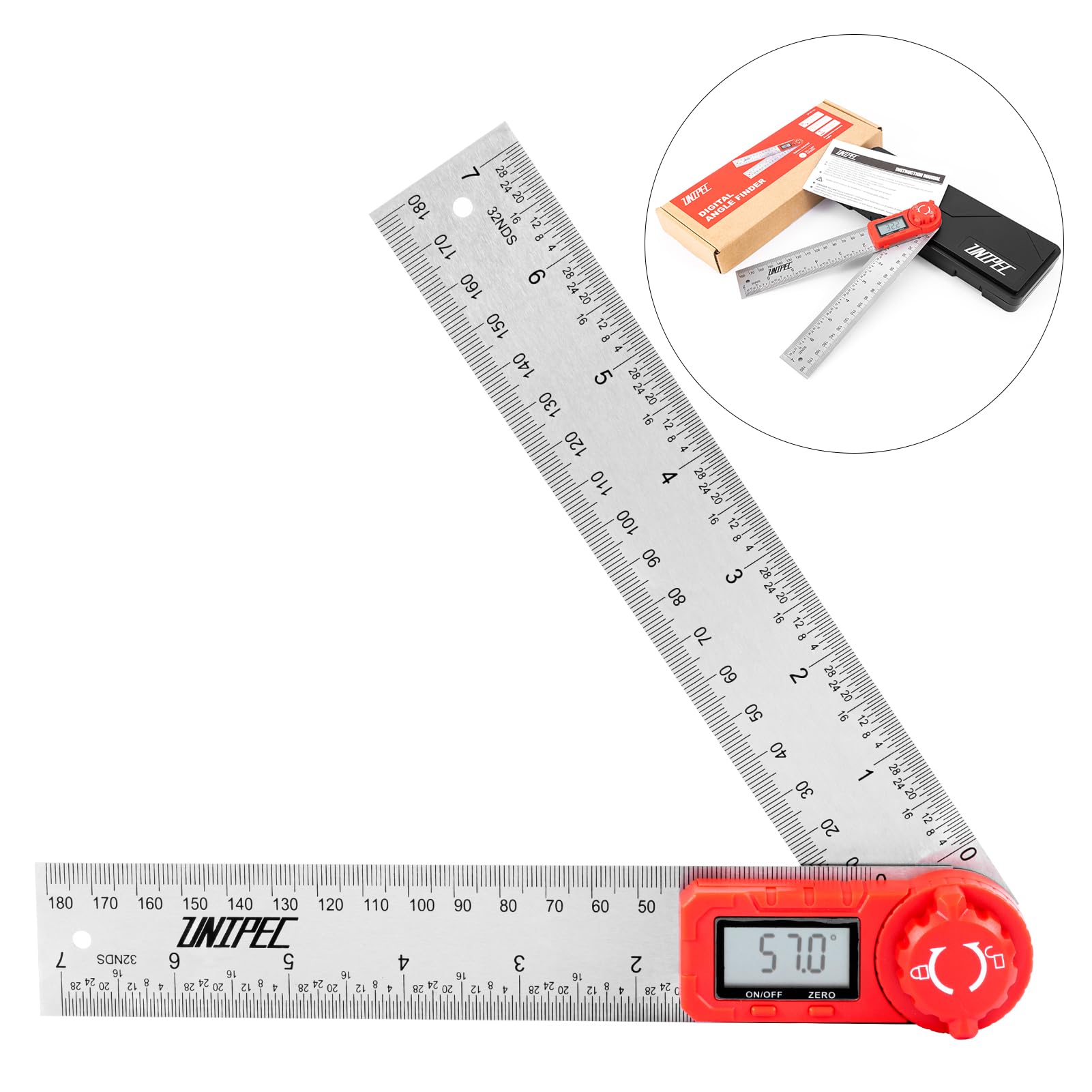 Transportador digital de ángulo, regla de buscador de ángulos, acero inoxidable de 7 pulgadas, 200 mm, herramienta de medición de ángulo para carpintería, carpintero, construcción, medición de