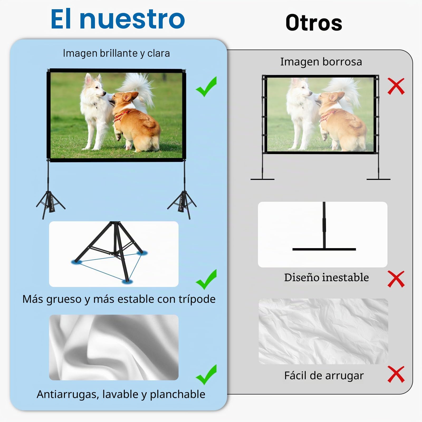 Pantalla de proyección con trípode, pantalla de proyector de 100 pulgadas, portátil para cine al aire libre, sin arrugas 16:9 HD frontal y trasera, proyección de jardín con bolsa de transporte para