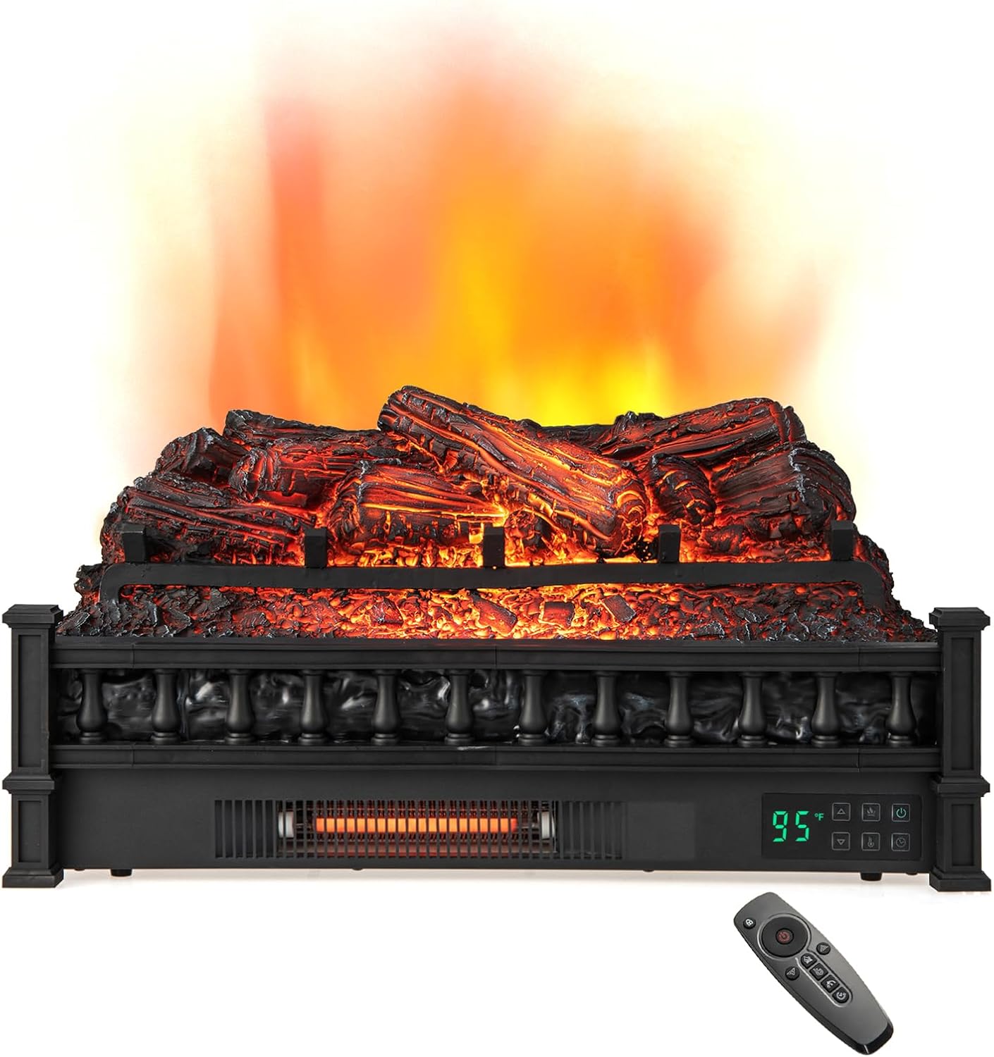 ORALNER 26" Electric Fireplace Insert Log Set, Infrared Quartz Heater w/Remote Control, 8H Timer, Adjustable Flame Colors, Realistic Pinewood Logs for Existing Fireplaces, 1500W, Black (26 INCHES)