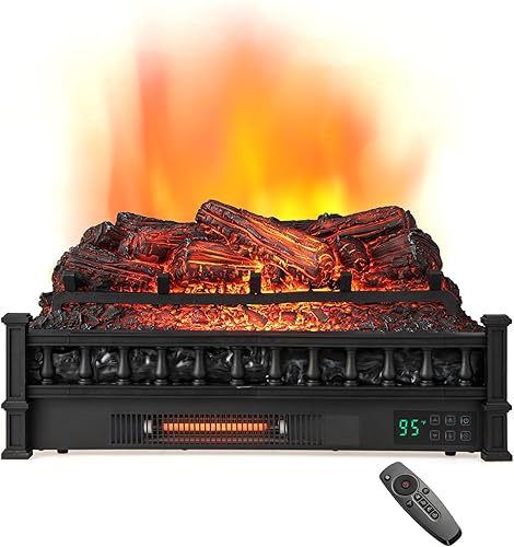 ORALNER Juego de troncos de chimenea eléctrica, calentador de troncos de cuarzo infrarrojo de 26 pulgadas con control remoto, temporizador de 8
