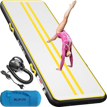 ALIFUN Inflatable Gymnastics Mat, Tumble Track, 2m 3m 4m 6m Length 10/20cm Thick Air Gymnastics Track For Kids Home Use Air Tumbling Mat for Training/Yoga/Water/dancing with Electric Air Pump